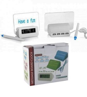 Memo Clock USB Jam Alarm Nyala Lampu Papan Tulis LED Digital Light Board LCD Display – 493