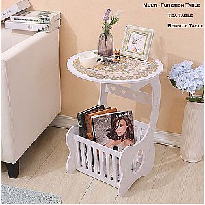 Coffee Table Vintage Meja Kopi Bulat Minimalis Rak Serbaguna Tempat Majalah Sudut Ngopi Tea Table