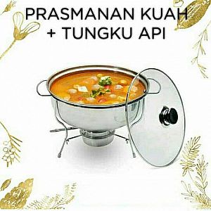 Prasmanan Kuah Tungku Api Stainless Tutup Kaca Bulat Diameter Wadah Makanan Prasmanan – A479