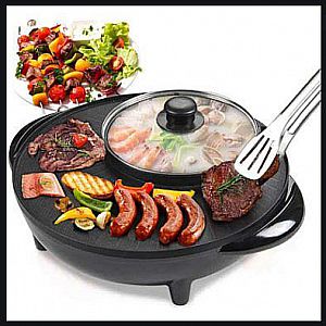Electric Hot Pot 2 in 1 Alat Panggang Elektrik Multifungsi BBQ Korean Grill Hot Pot Kuah Bumbu-A486