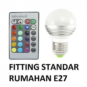 Bohlam Lampu LED 3 W RGB Bulb 3 Watt Remote Control 16 Warna R1 E27 Multi Colors – A442