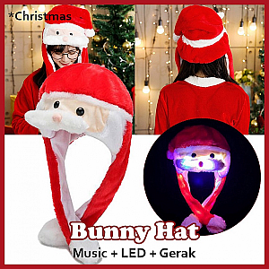 Topi Santa Claus Lampu Gerak Bunny Hat LED Topi Santa Kelinci Tik Tok Dancing – A465