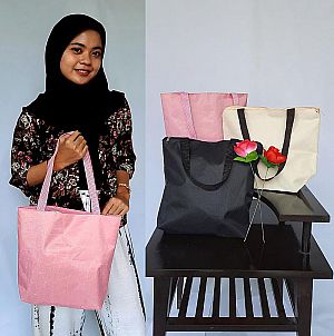 Shoulder Bag Murah Krem Pink Hitam Tote Bag Wanita Bahan D300 Vintage - TBPK1