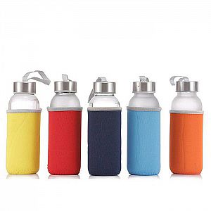 Botol Kaca Polos 300 ml Volume Bonus Pouch Bottle Tempat Wadah Air Susu Minuman – A515