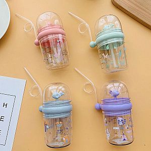 Botol Minum Anak Air Mancur Karakter Ikan Paus Sedotan BPA Free Motif 250 ml Tali – A543