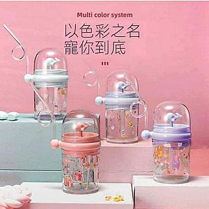 Botol Minum Anak Air Mancur Karakter Ikan Paus Sedotan BPA Free Motif 250 ml Tali – A543