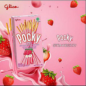 Glico Pocky Strawberry Pink 22 Gr Harga SATUAN Biskuit ORI BPOM – A626