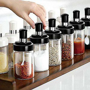 Botol Bumbu Dapur Kaca Toples Tempat Garam Minyak Merica Saus Wadah – A683