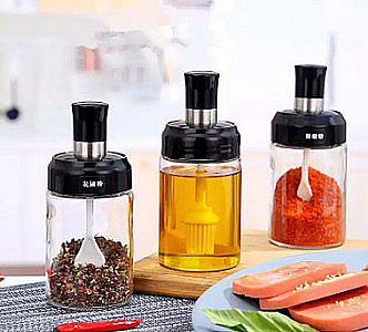 Botol Bumbu Dapur Kaca Toples Tempat Garam Minyak Merica Saus Wadah – A683