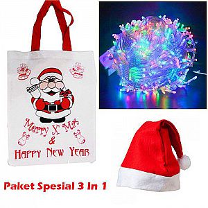 Paket Natal Lampu Tumblr + Topi Santa Biasa + Goodie Bag Natal Santa - Natal2