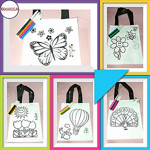 DIY Coloring Bag For Kids Mewarnai Tas Mainan Edukasi Anak Motif Kupu Balon Pesawat Bunga – A746