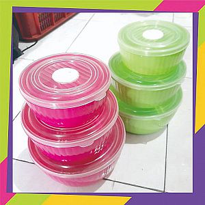 Tempat Makan Bekal Anak Bentuk Bulat Lingkaran Plastik Anti Tumpah Set - A863