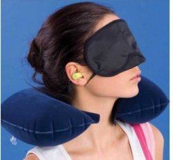 Travel Pillow Set Traveling Inflatable Bantal Leher Ear Plug Eye Mask - 805