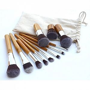 Brush Wood Set 11 Kuas Make Up Set Kayu Makeup Pouch Kulit Wajah Cantik – 464