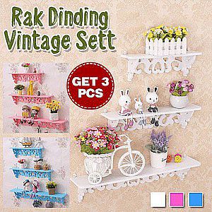 Rak Dinding Vintage 8 mm 1 Set isi 3 Rak Vintage Kayu Wall Rack Ukir – 566