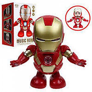 Dancing Robot Iron Man Lampu Led Mainan Robot anak Super Hero Joget Dansa – A126