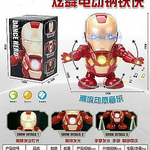 Dancing Robot Iron Man Lampu Led Mainan Robot anak Super Hero Joget Dansa – A126