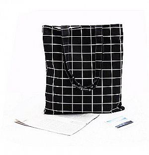 Tas Tote Wanita Lova Elina Motif Kotak Garis Tote Bag Canvas Bahan Kanvas &ndash; A128C