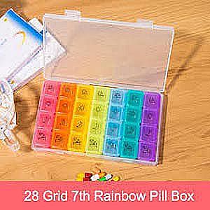Kotak Obat 28 Sekat Box Storage Penyekat Serbaguna 28 Grid Tempat Perhiasan Aksesoris Rainbow Kompar