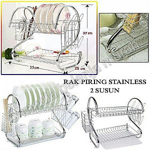 Rak Piring 37 cm Stainless Tempat Wadah Peralatan Dapur Gelas Interior Set - 433