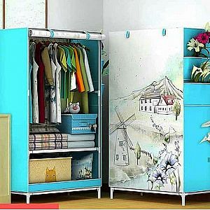 Rak Baju 1 Sisi Lemari Pakaian Satu Almari Kain Lipat Single Rack Portable Wardrobe Multifungsi Clot