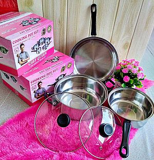 Panci 3 in 1 Chef Queen 1 Set Alat Masak Tutup Kaca Cooking Pot Ekslusif – A342