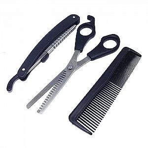 3in1 Set Alat Potong Rambut Gunting Sasak Sisir Pisau Cukur Lipat 3 in 1 Hair Barber Shop – A362